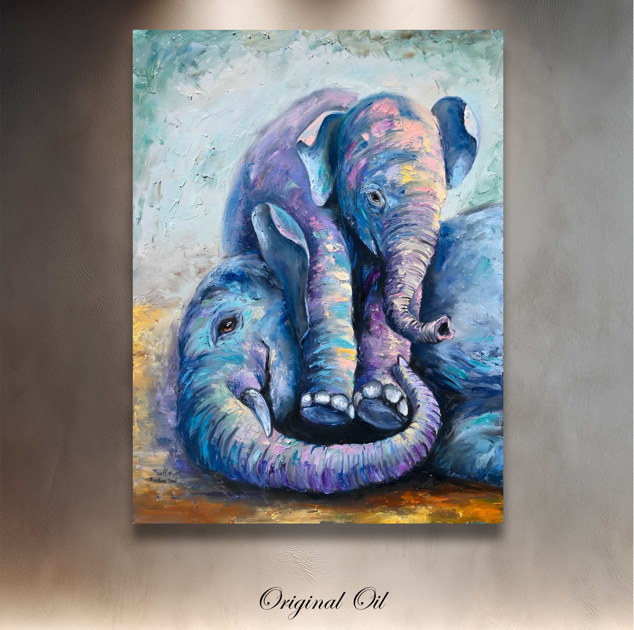 A Mother's Bond, Original Elephant Oil Painting – Chuck Watkins
