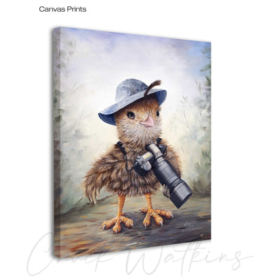 Quinn the Baby Quail, Funny Hiking photographer Wall Art Print by Chuck Watkins