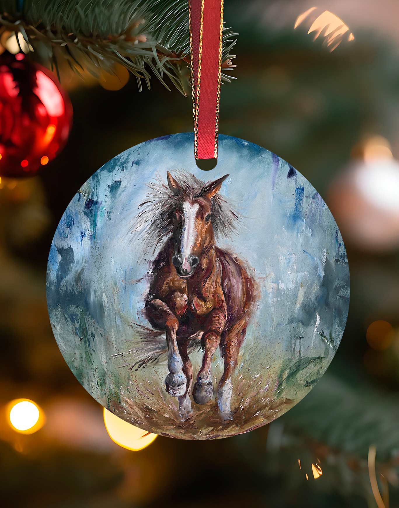 Running Free, Christmas Horse Ornament – Aluminum – Chuck Watkins – Southwest Horse Wall Art Print by Chuck Watkins