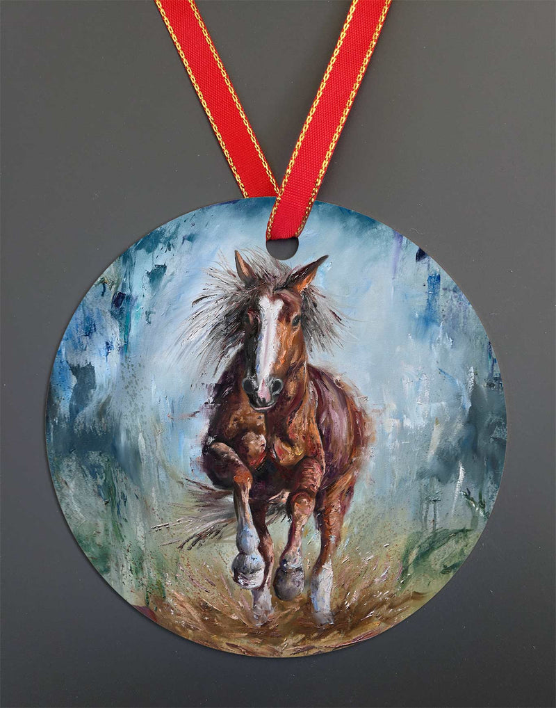 Running Free, Christmas Horse Ornament – Aluminum – Chuck Watkins – Southwest Horse Wall Art Print by Chuck Watkins