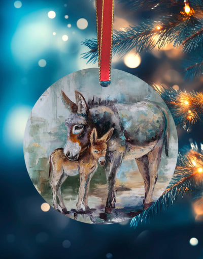 Sandy Lou, Donkey and baby –Christmas Ornament – Aluminum – Chuck Watkins by Chuck Watkins