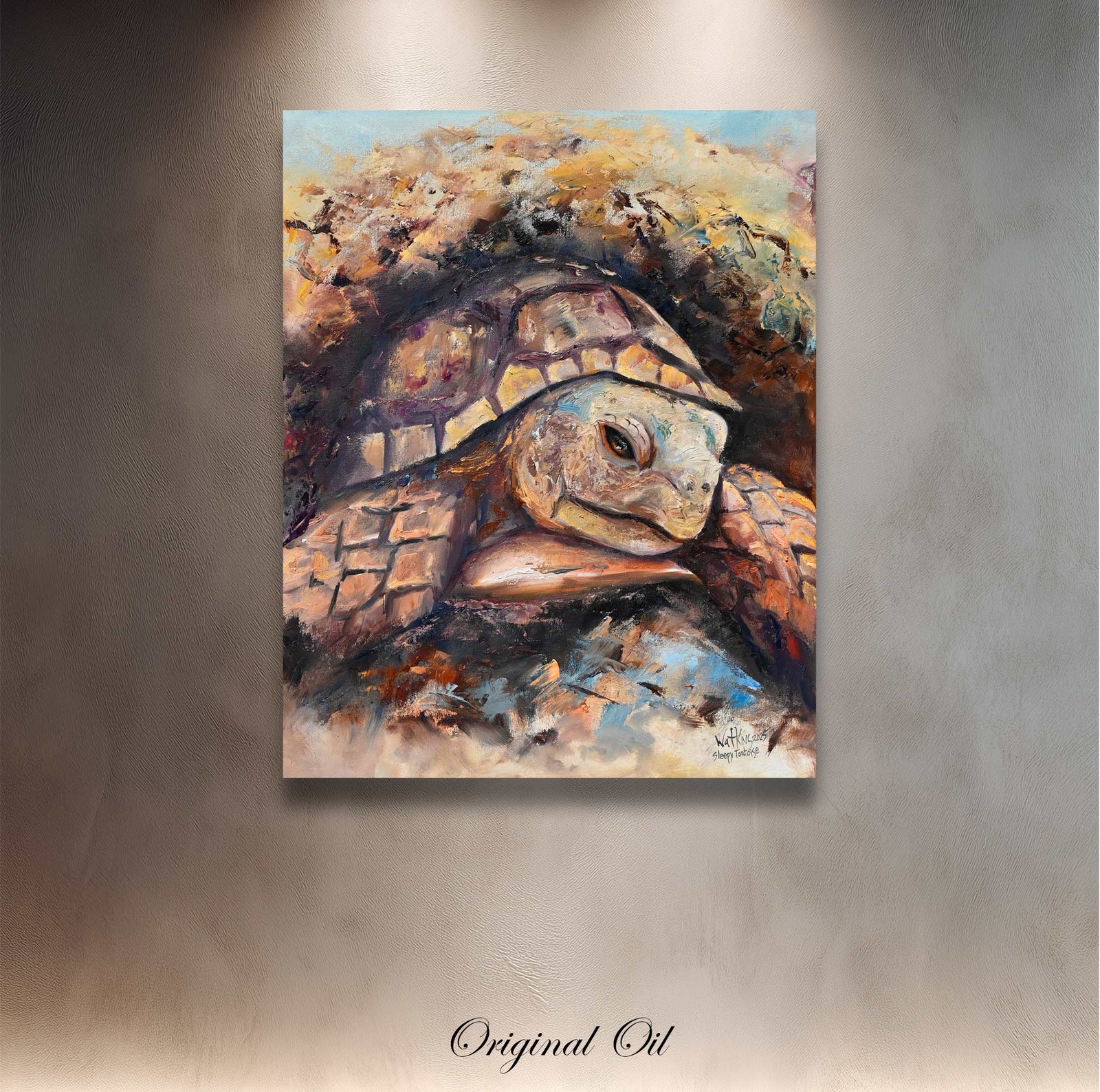 Sleepy Tortoise - Wildlife Original Painting - Chuck Watkins