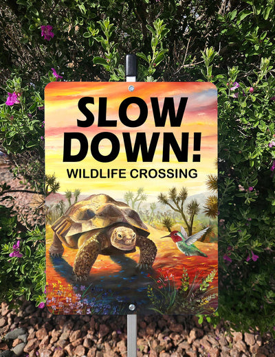 Tortoise, Slow down for wildlife Yard sign –  Aluminum – Chuck Watkins