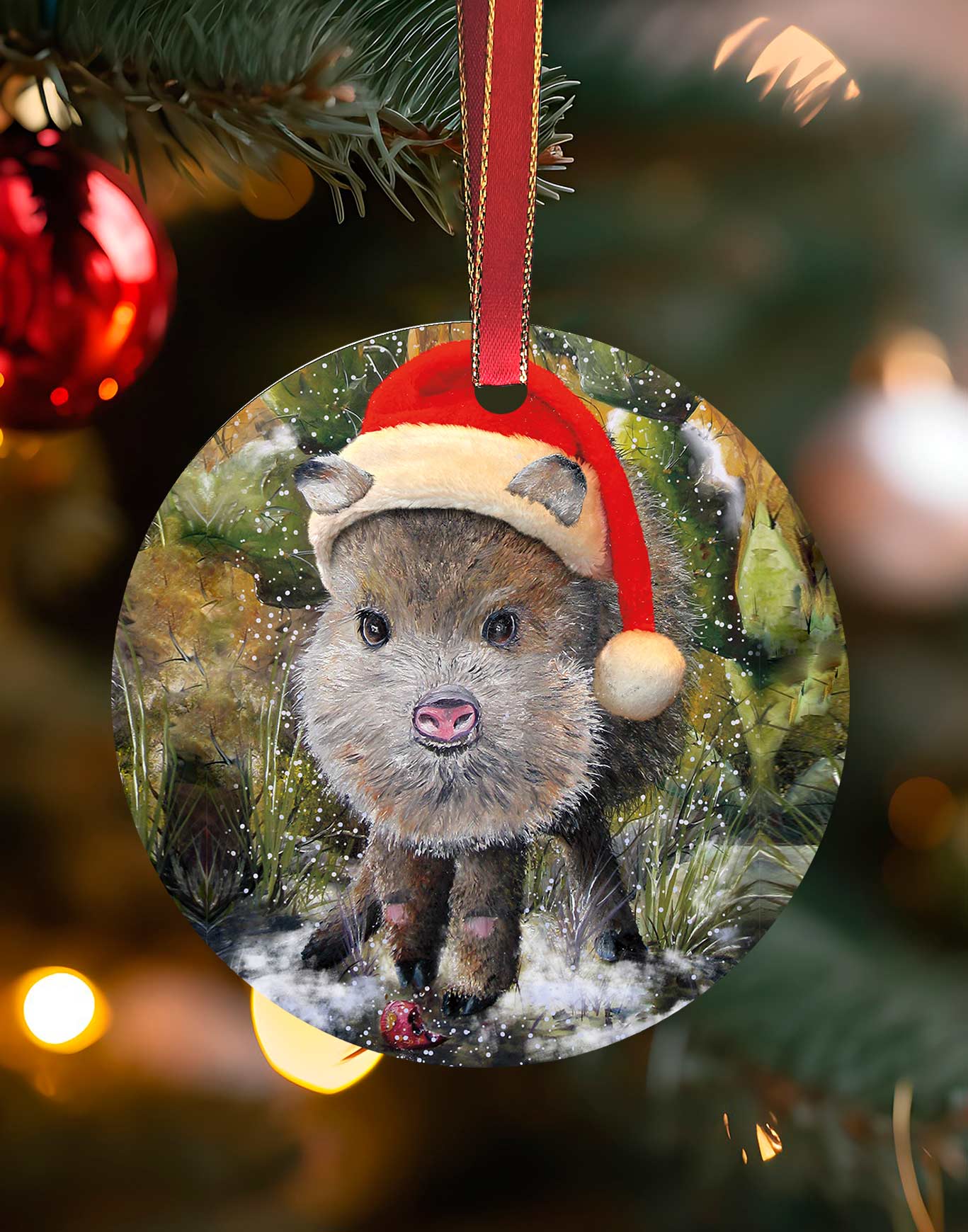 Snack Time, Javelina Christmas Ornament – Aluminum – Chuck Watkins by Chuck Watkins