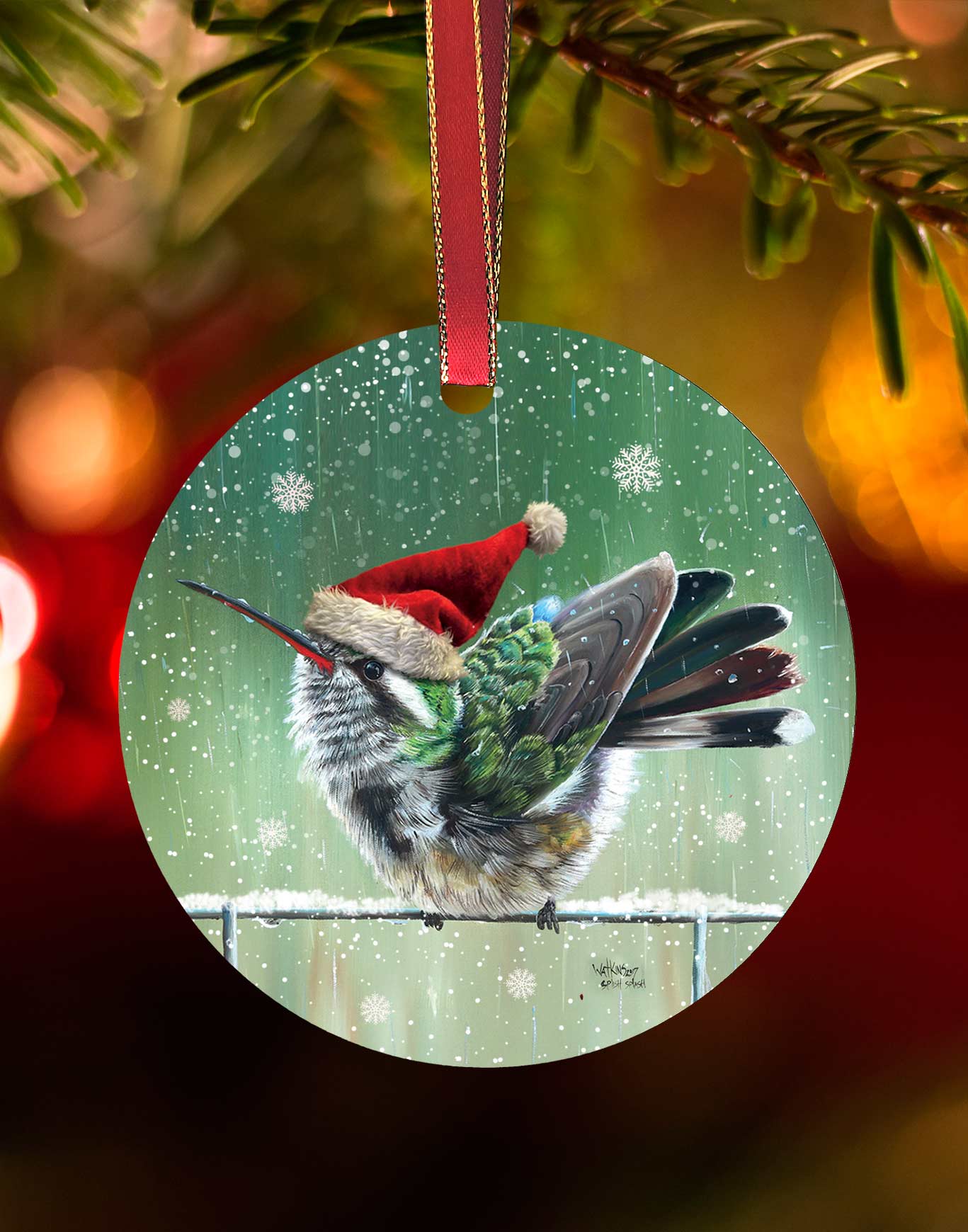Splish Splash Ornament – Hummingbird Christmas Ornament – Aluminum – Chuck Watkins by Chuck Watkins