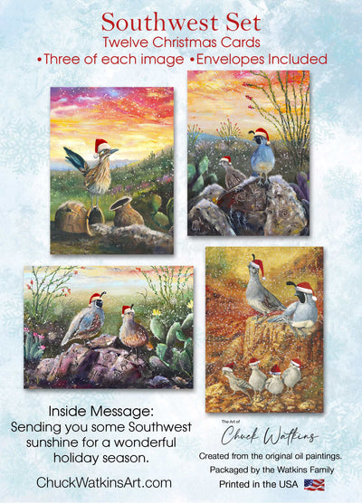 Southwest Christmas set, Christmas Animal  Greeting Cards – Cardstock – Chuck Watkins – Southwest Wall Art Print by Chuck Watkins