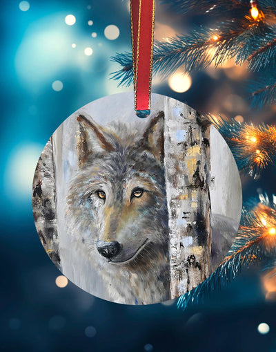 Observing Wolf Christmas Ornament – Aluminum – Chuck Watkins by Chuck Watkins