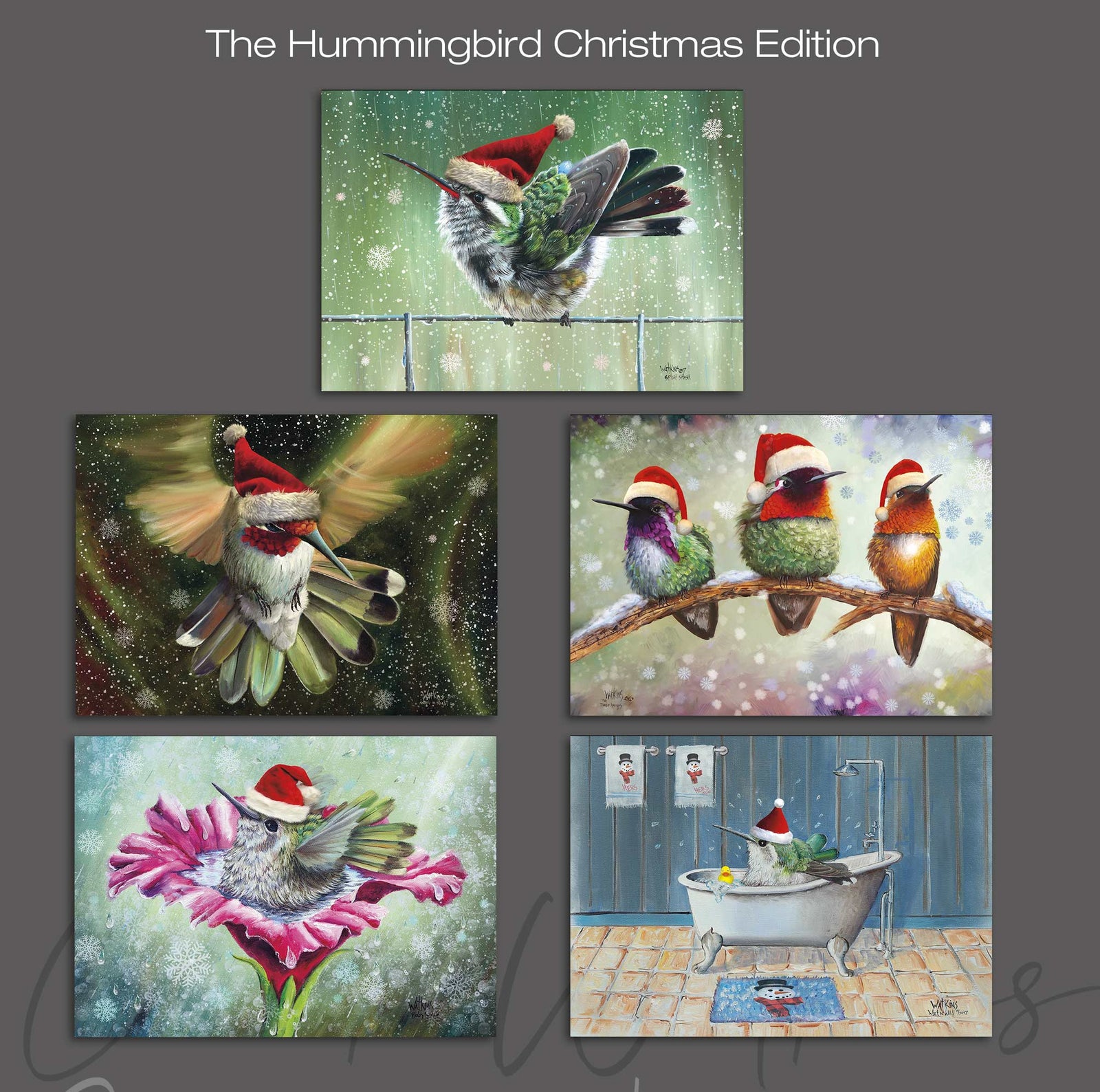 Hummingbird Christmas Magnet Collection -  (5 pack), 4.5"x5" - Chuck Watkins by Chuck Watkins