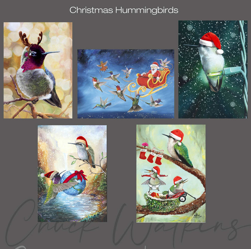 Christmas Hummingbirds Magnet Collection -  (5 pack), 4.5"x5" - Chuck Watkins by Chuck Watkins