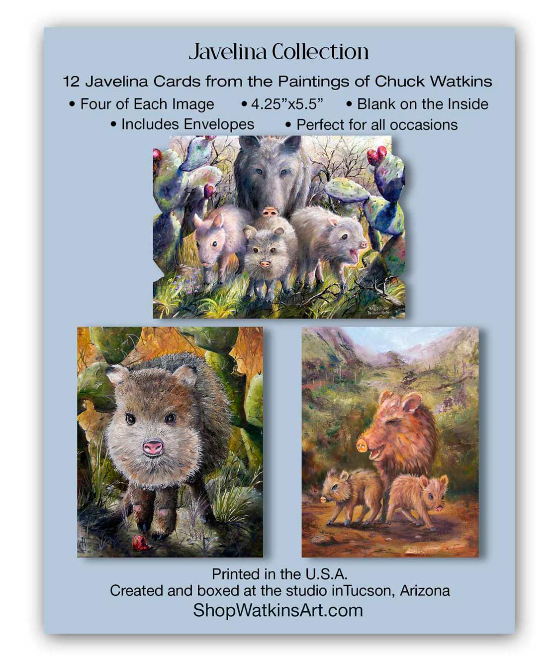 The Javelina Card Set – Southwest Wall Art Print by Chuck Watkins