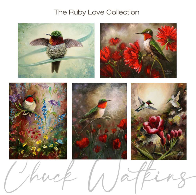 Ruby Love - Hummingbird Aluminum Magnet Collection, (5 pack), 4.5"x5" by Chuck Watkins