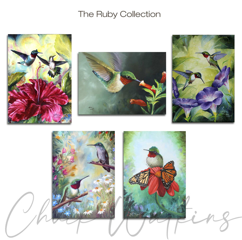 Ruby Magnet Collection - Hummingbird Aluminum Magnet Collection, (5 pack), 4.5"x5" by Chuck Watkins