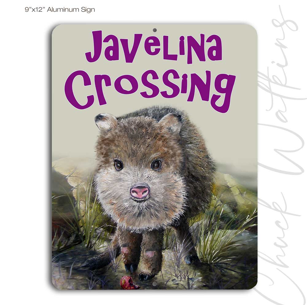 Baby Javelina Crossing Sign Aluminum – Chuck Watkins –  by Chuck Watkins
